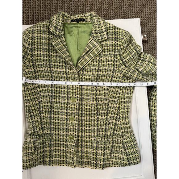Green Plaid Theory Blazer Jacket Coat Wool Angora Blend Womens Sz 10 Tweed - Picture 7 of 16
